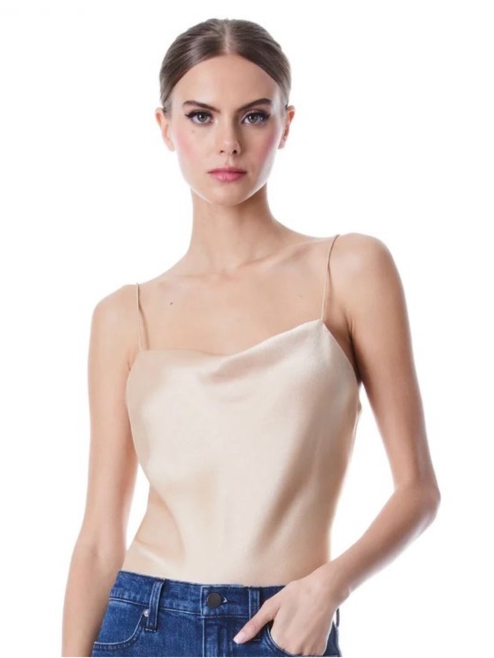 Alice + Olivia Cream Satin Cowl Camisole